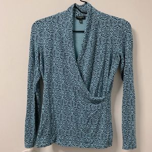 Pretty Talbots Petites Turquoise & Black Rayon Spandex Blend Top!